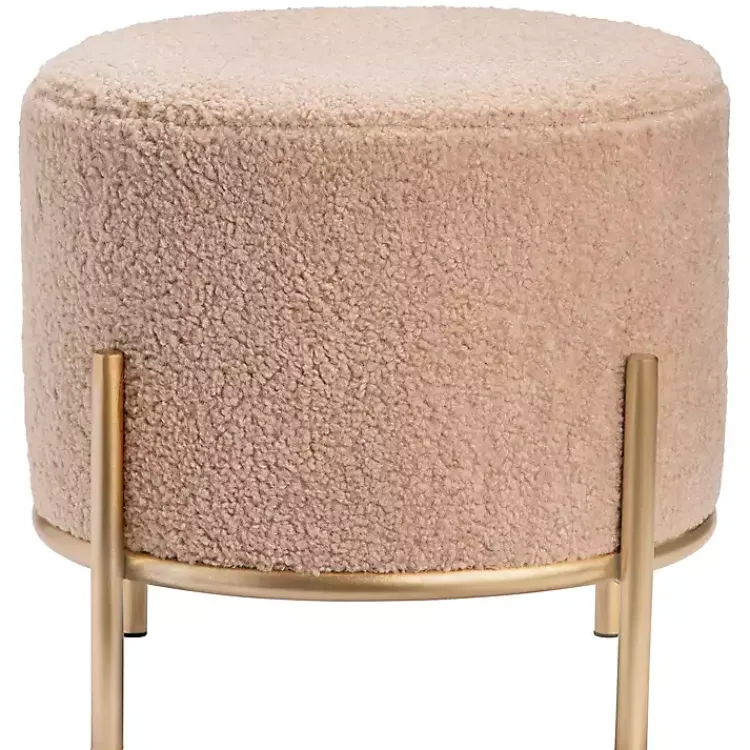 Benches & Ottomans-Kirklands Home Cream Sherpa Upholstered Round Ottoman Ivory
