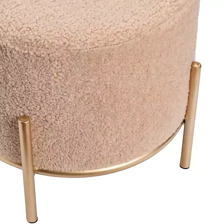 Benches & Ottomans-Kirklands Home Cream Sherpa Upholstered Round Ottoman Ivory