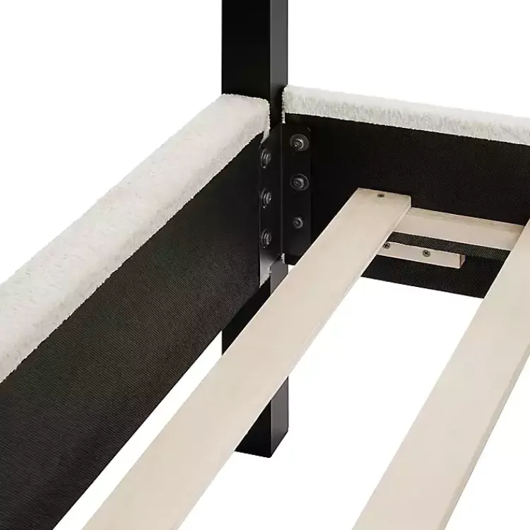 Beds & Headboards-Kirklands Home White Boucle Upholstered Black Canopy Queen Bed