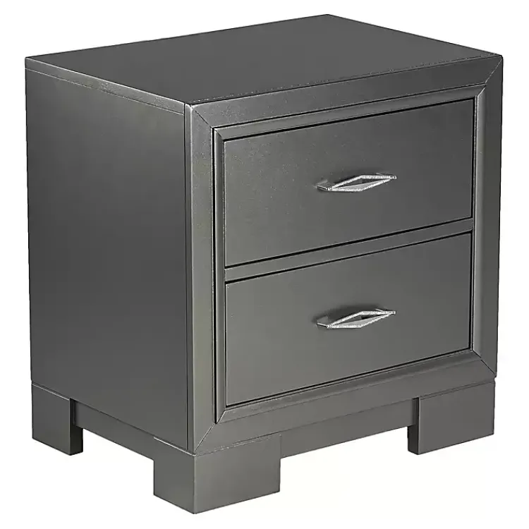Nightstands-Kirklands Home Metallic Wood Jovan Nightstand Gray
