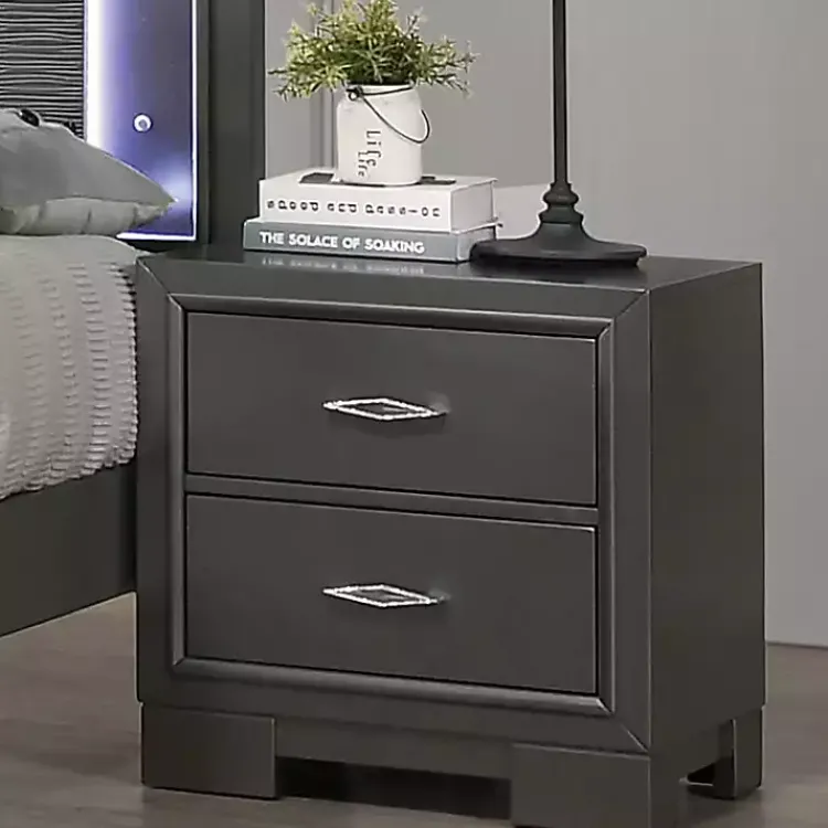 Nightstands-Kirklands Home Metallic Wood Jovan Nightstand Gray