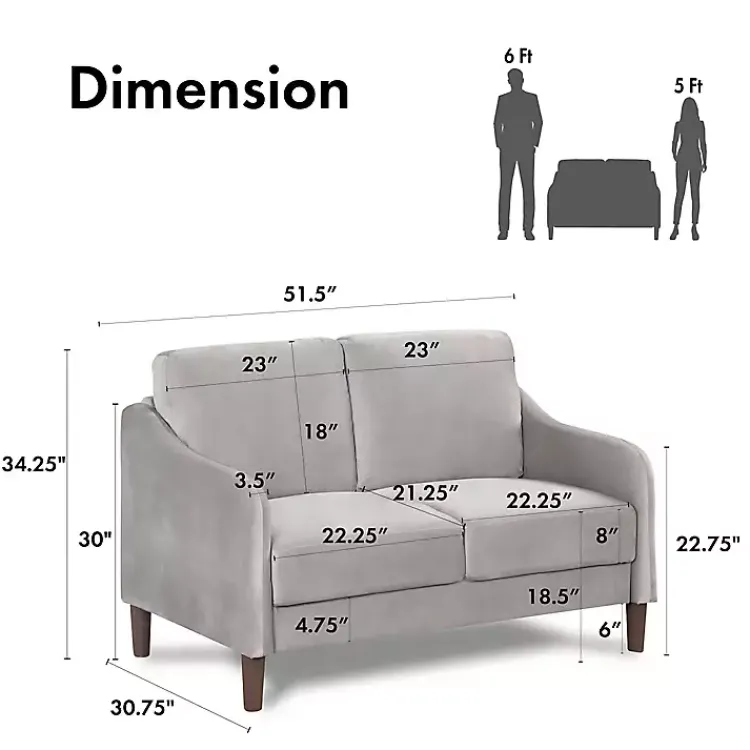 Sofas & Loveseats-Kirklands Home Velvet Upholstered Modern Loveseat Gray