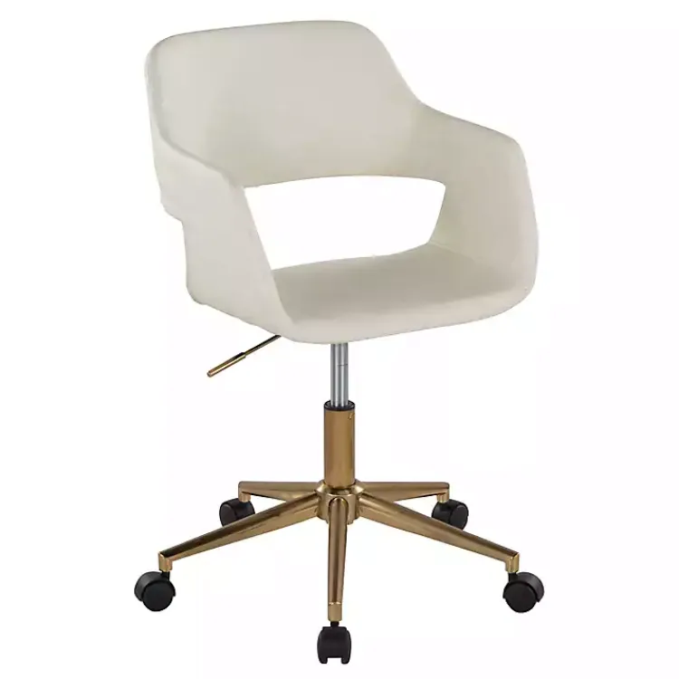 Office Furniture-Kirklands Home Cream Faux Leather & Gold Marshall Office Chair White