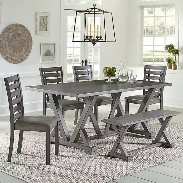 Dining Chairs-Kirklands Home Wood Harbor Dining Bench Gray