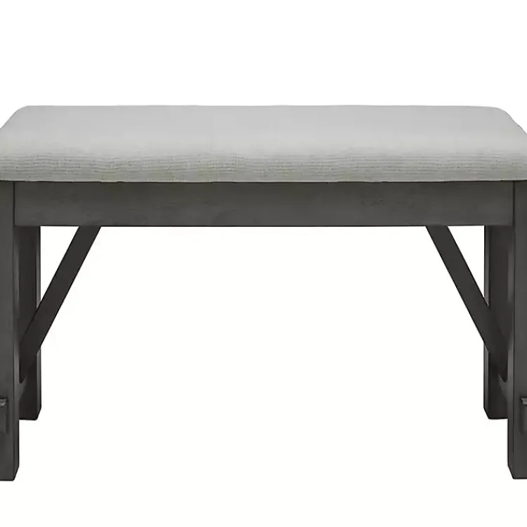 Dining Chairs-Kirklands Home Antique Upholstered Gray Wood Dining Bench White