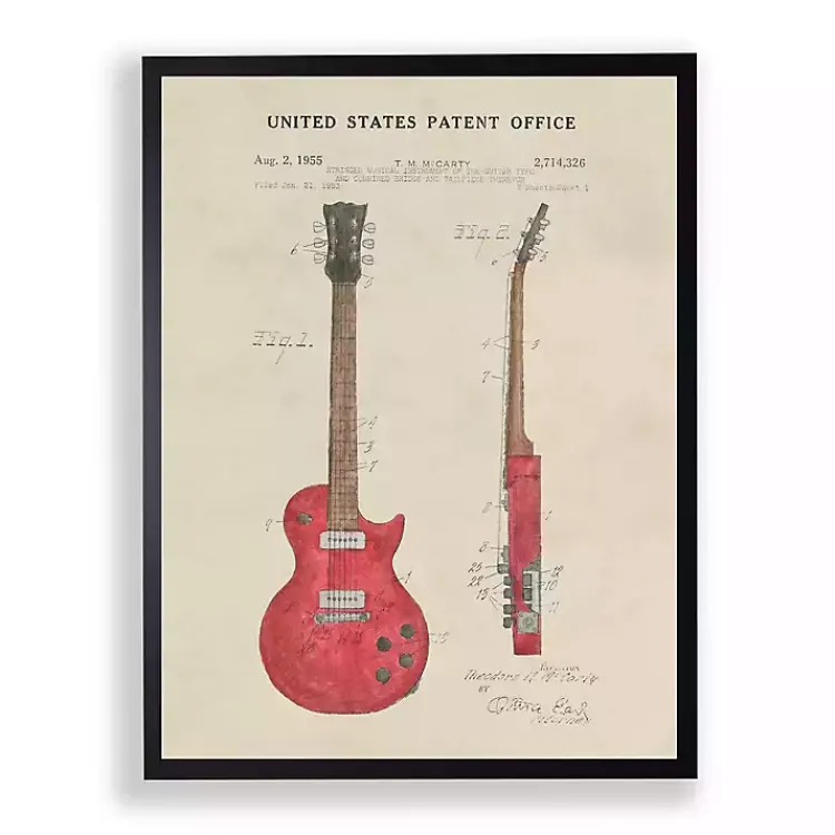 Framed Art-Kirklands Home Red Guitar Patent Framed Art Print