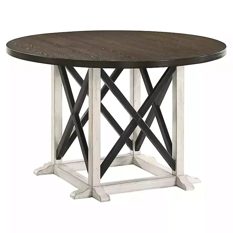 Dining Tables-Kirklands Home Rustic White & Oak Wood Round Dining Table Brown