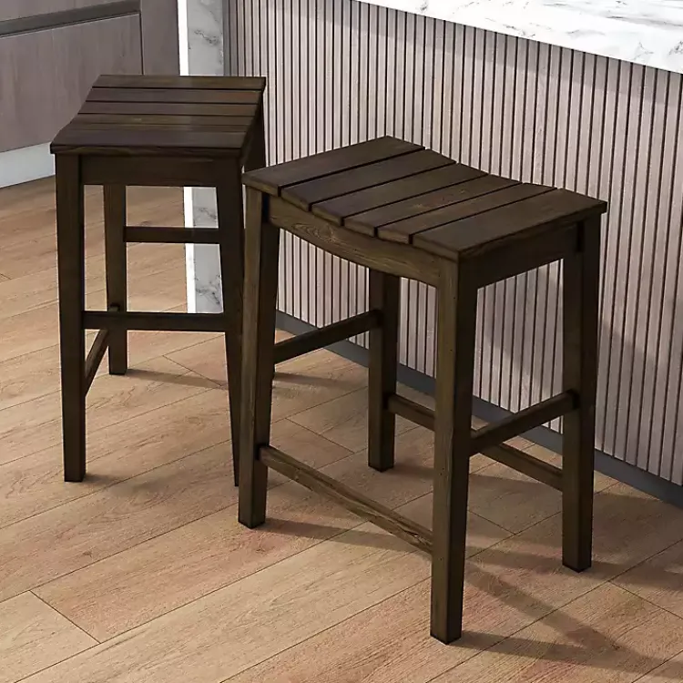 Bar Stools & Counter Height Stools-Kirklands Home Dark Oak Wood Whitcombe Counter Stools, Set of 2 Brown