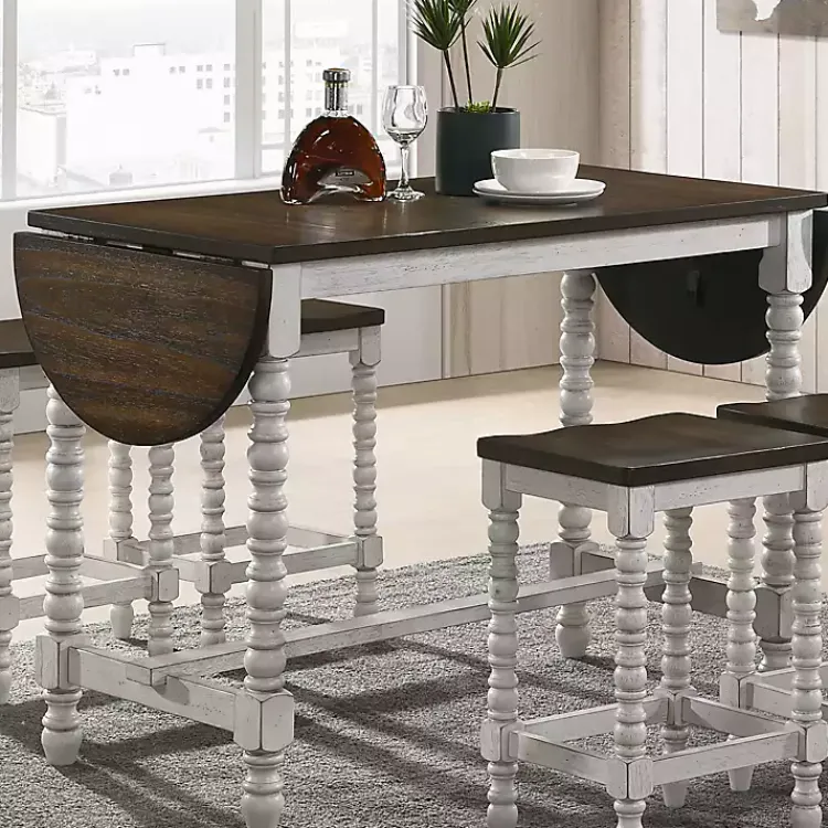 Dining Tables-Kirklands Home Dark Walnut & White Wood Ema Counter Height Table Brown