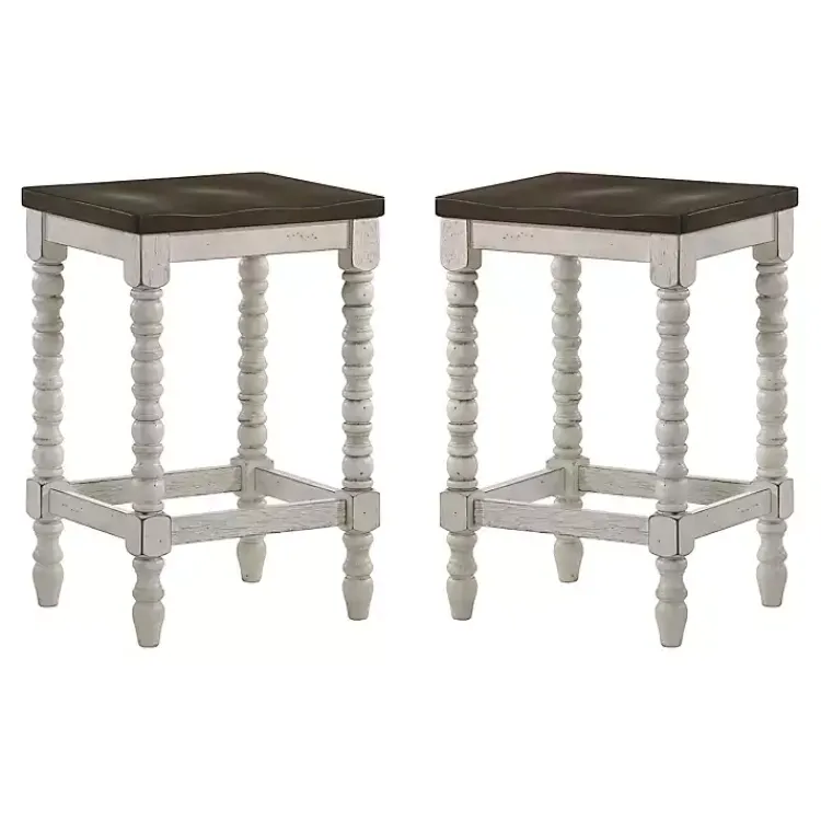 Bar Stools & Counter Height Stools-Kirklands Home Dark Walnut & White Wood Ema 2-pc. Counter Stools Brown