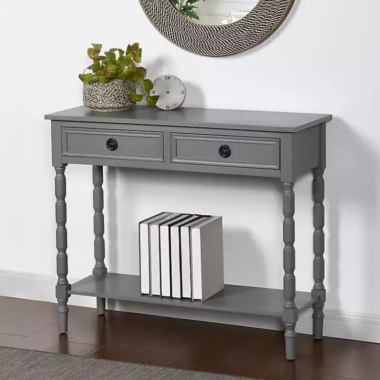 Console Tables-Kirklands Home Dark Wood 2-Drawer Barrett Console Table Gray