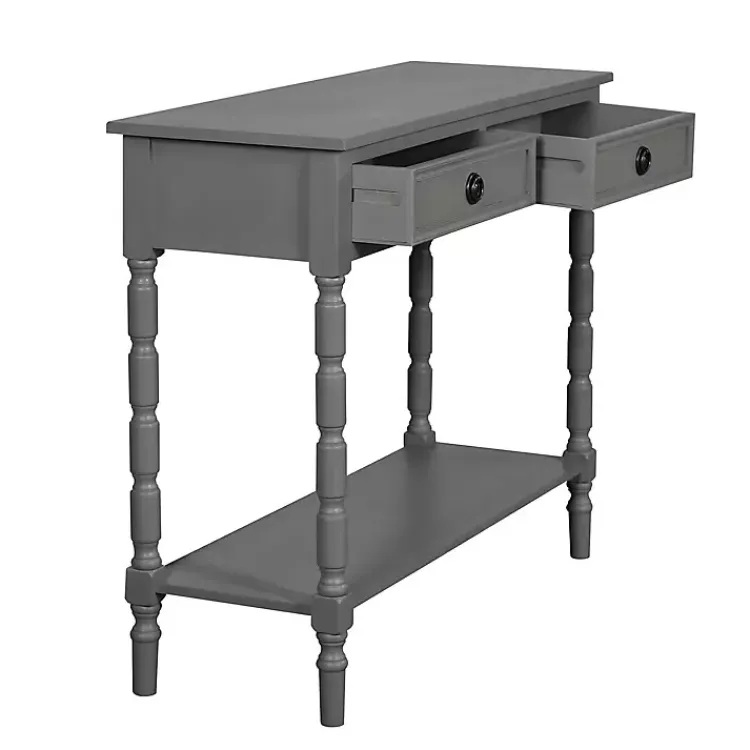 Console Tables-Kirklands Home Dark Wood 2-Drawer Barrett Console Table Gray