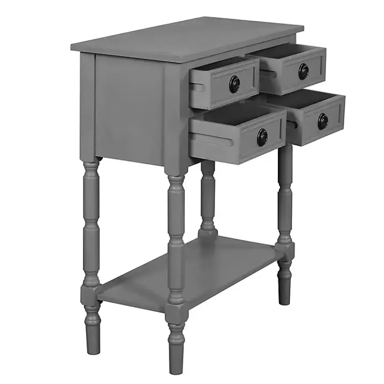 Console Tables-Kirklands Home Dark Wood 4-Drawer Barrett Console Table Gray