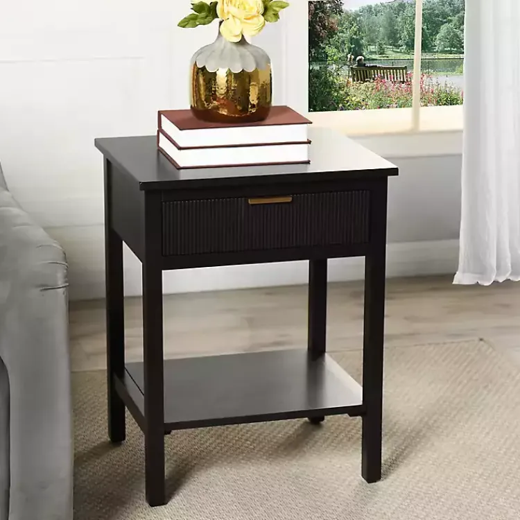 Accent & End Tables-Kirklands Home Ribbed Wood Colleen Accent Table Black