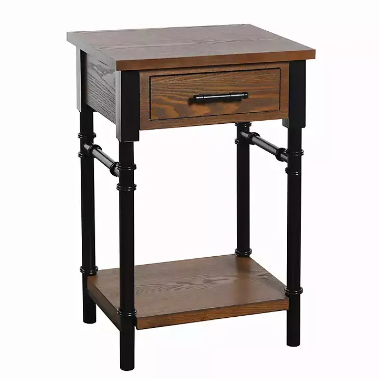 Accent & End Tables-Kirklands Home Brown Wood and Black Metal Ruth Accent Table