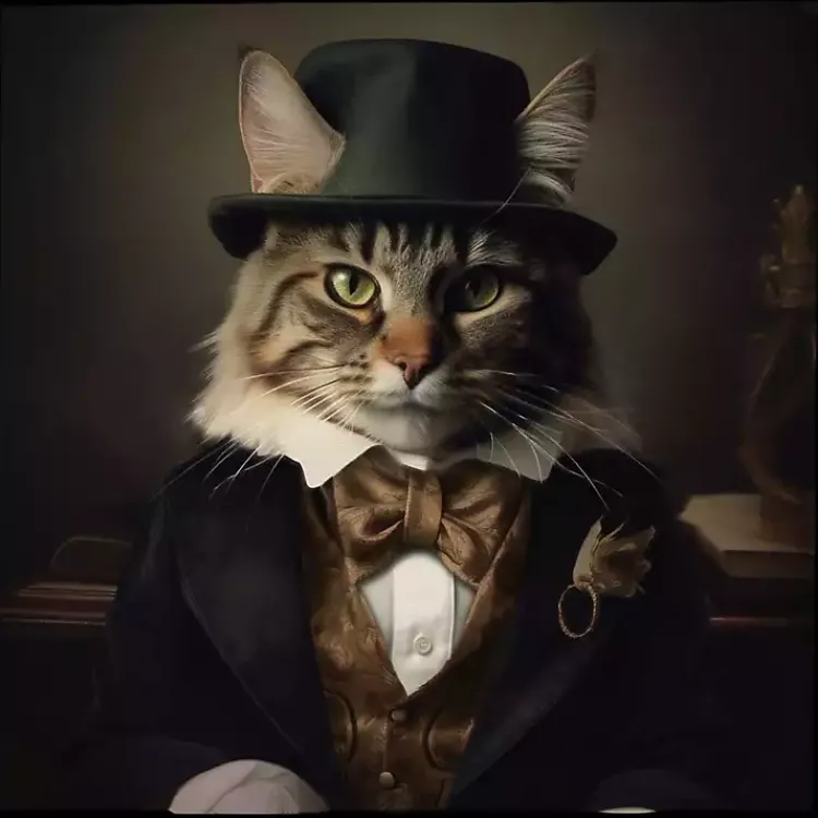 Canvas Art-Kirklands Home Charming Victorian Cat Framed Canvas Art Print