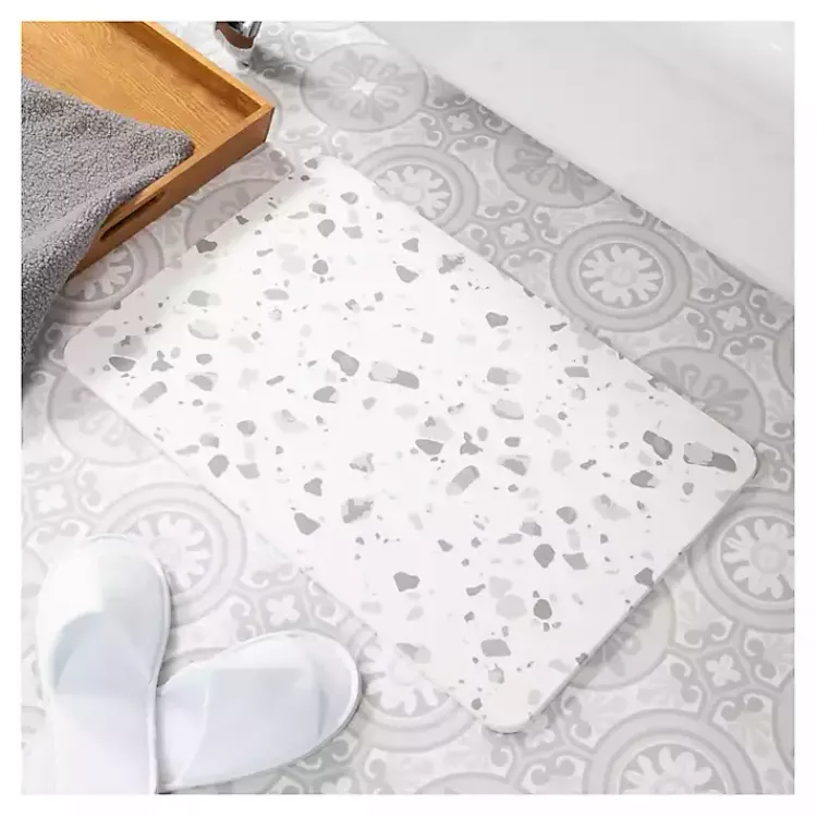 Bathroom Rugs-Kirklands Home Gray Terrazzo Stone Bath Mat