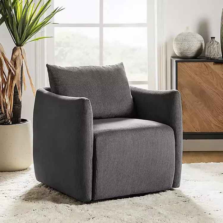 Accent Chairs-Kirklands Home Jerri Charcoal Corduroy Swivel Accent Chair Gray