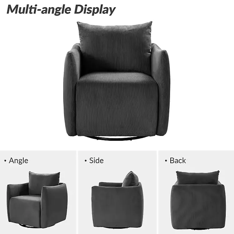 Accent Chairs-Kirklands Home Jerri Charcoal Corduroy Swivel Accent Chair Gray