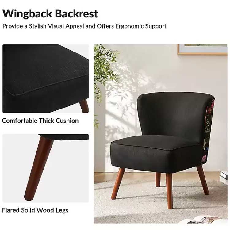 Accent Chairs-Kirklands Home Alex Upholstered Floral Back Accent Chair Black