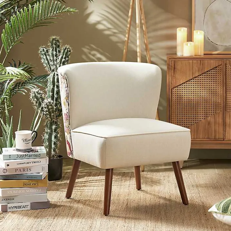 Accent Chairs-Kirklands Home Alex Upholstered Floral Back Accent Chair Ivory