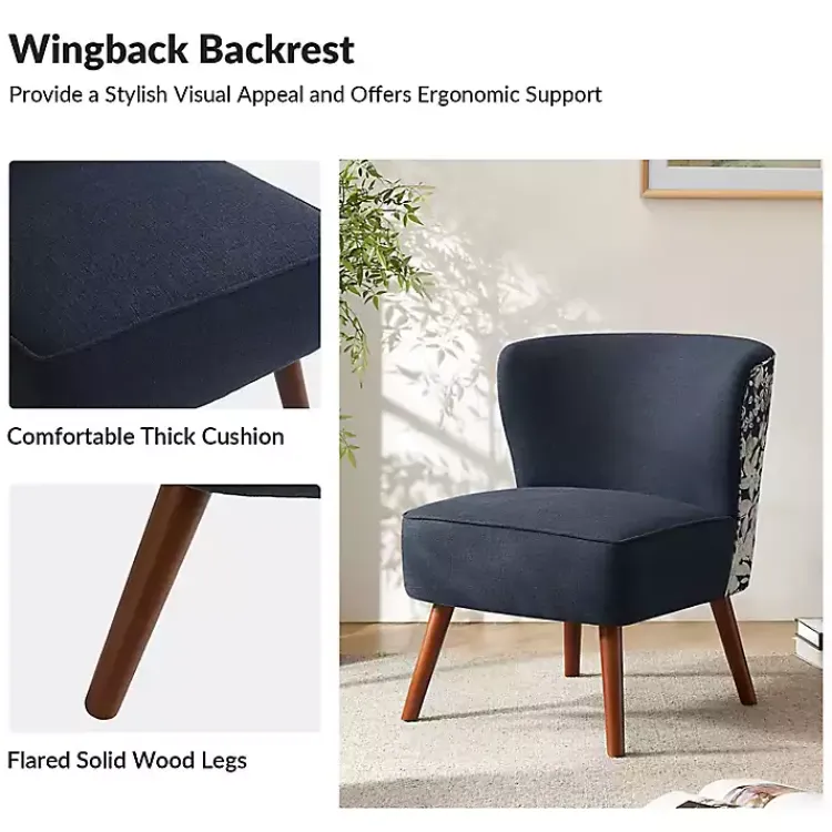 Accent Chairs-Kirklands Home Alex Navy Upholstered Floral Back Accent Chair Blue