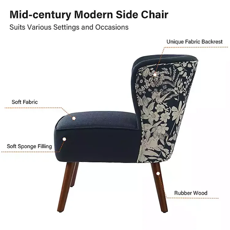 Accent Chairs-Kirklands Home Alex Navy Upholstered Floral Back Accent Chair Blue