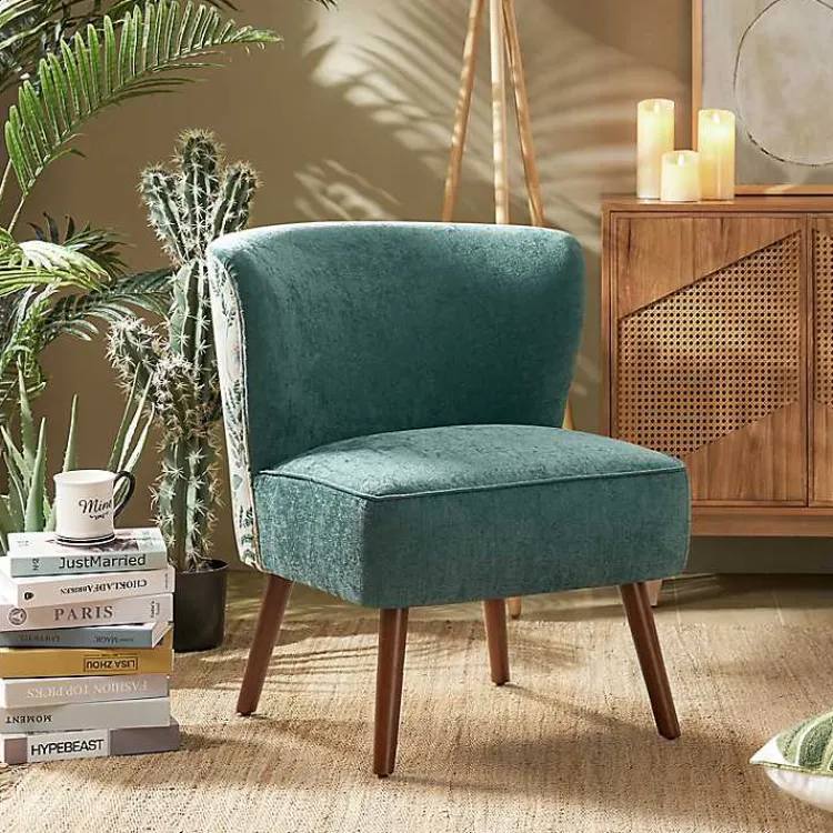 Accent Chairs-Kirklands Home Alex Teal Upholstered Floral Back Accent Chair Green