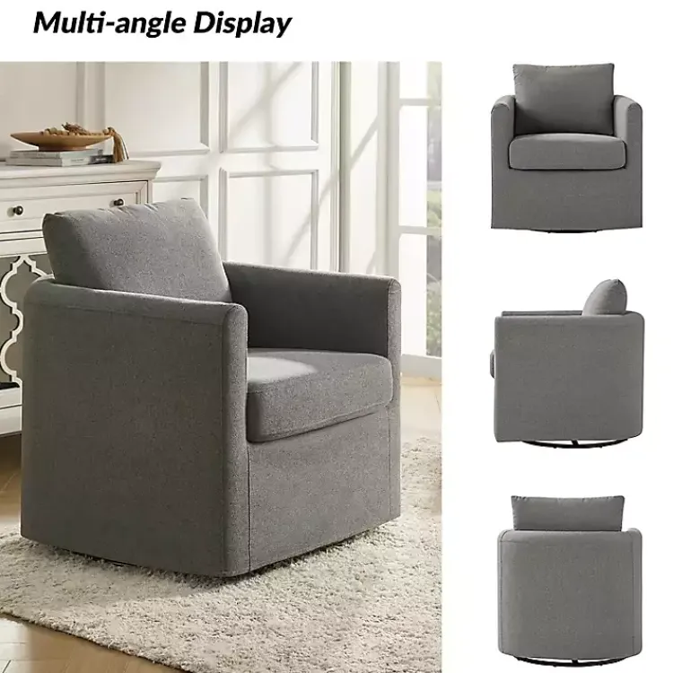 Accent Chairs-Kirklands Home Upholstered Vasser Slipcover Swivel Chair Gray