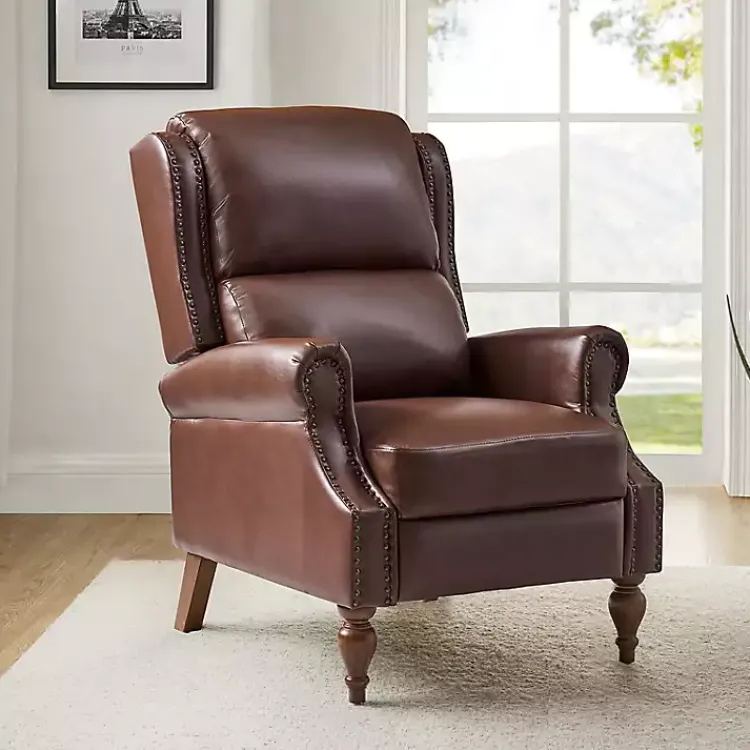 Accent Chairs-Kirklands Home Rosalie Faux Leather Manual Recliner Brown