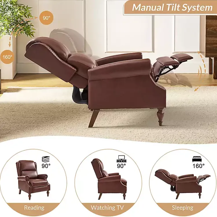 Accent Chairs-Kirklands Home Rosalie Faux Leather Manual Recliner Brown