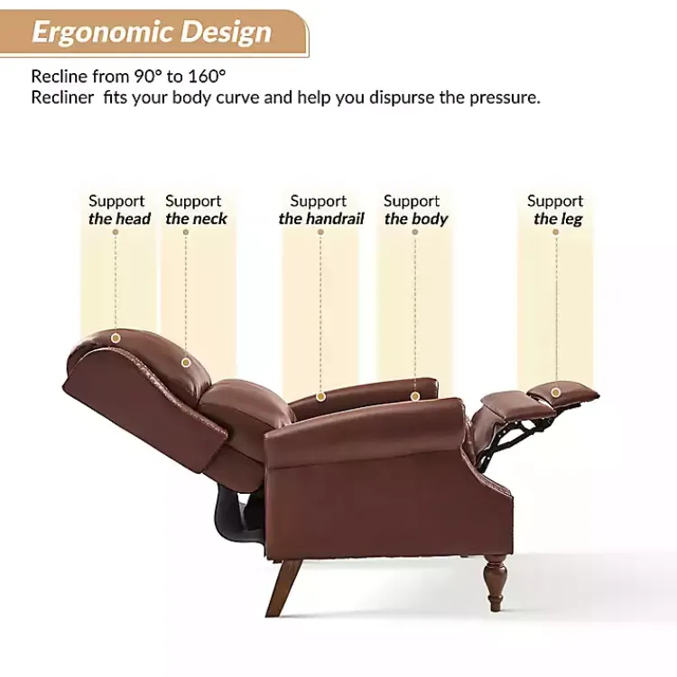 Accent Chairs-Kirklands Home Rosalie Faux Leather Manual Recliner Brown