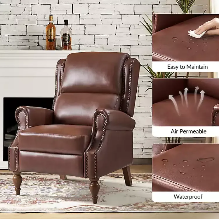 Accent Chairs-Kirklands Home Rosalie Faux Leather Manual Recliner Brown