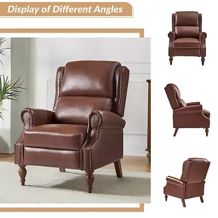 Accent Chairs-Kirklands Home Rosalie Faux Leather Manual Recliner Brown