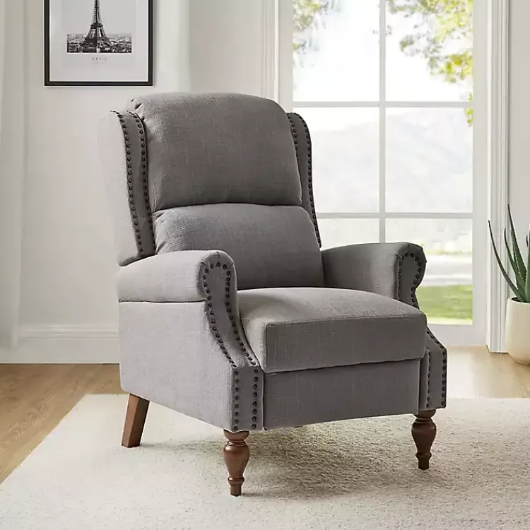 Accent Chairs-Kirklands Home Rosalie Light Upholstered Manual Recliner Gray