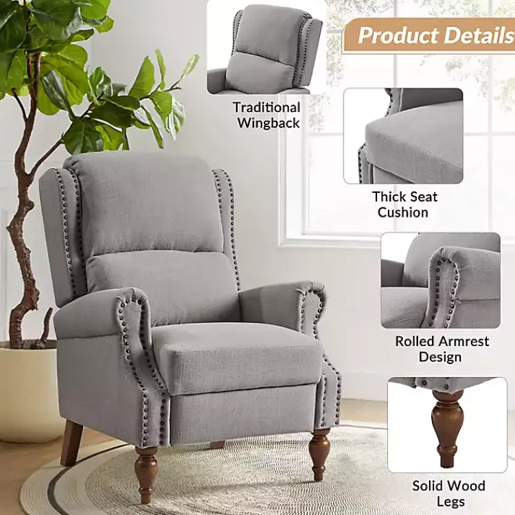 Accent Chairs-Kirklands Home Rosalie Light Upholstered Manual Recliner Gray