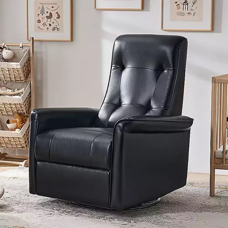 Accent Chairs-Kirklands Home Val Faux Leather Swivel Power Recliner Black