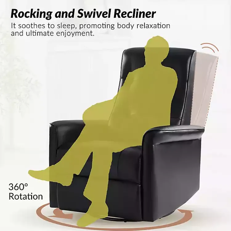 Accent Chairs-Kirklands Home Val Faux Leather Swivel Power Recliner Black