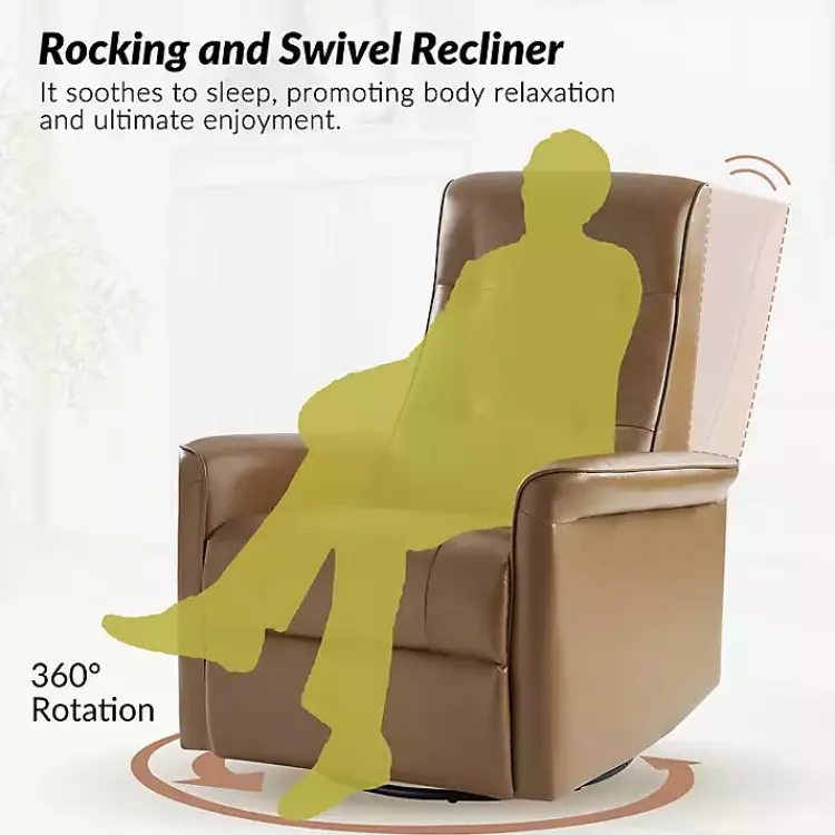 Accent Chairs-Kirklands Home Val Faux Leather Swivel Power Recliner Brown