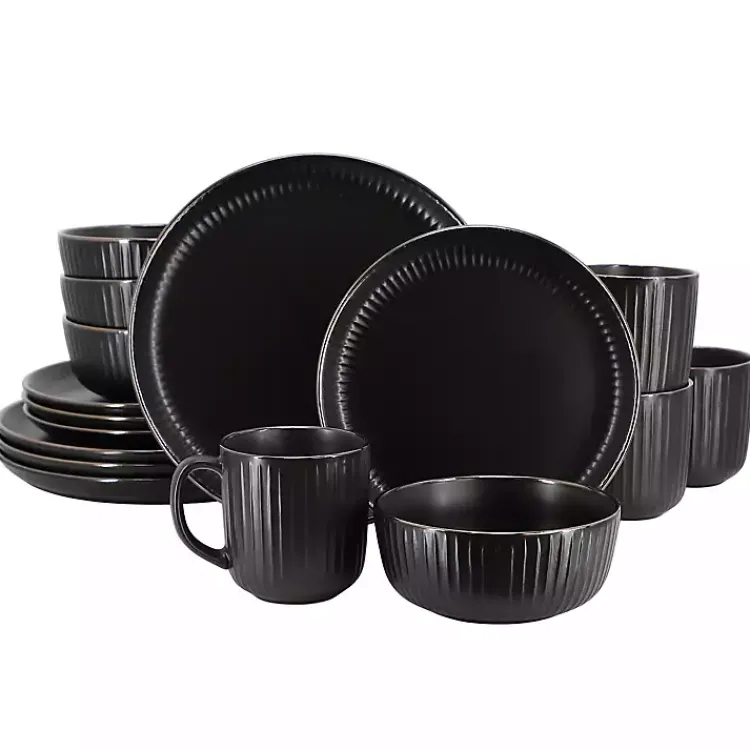 Dinnerware-Kirklands Home Leo Stoneware 16-pc. Dinnerware Set Black