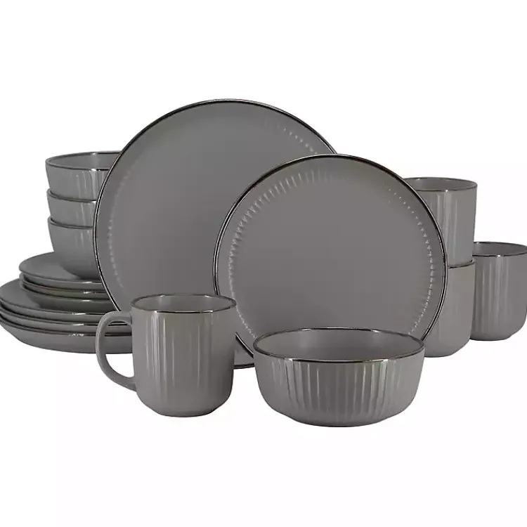 Dinnerware-Kirklands Home Dark Leo Stoneware 16-pc. Dinnerware Set Gray