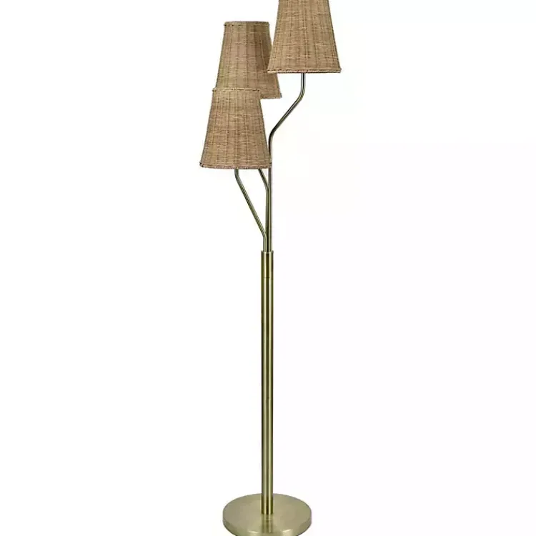 Floor Lamps-Kirklands Home Antique Floor Lamp with Rattan Shades Gold