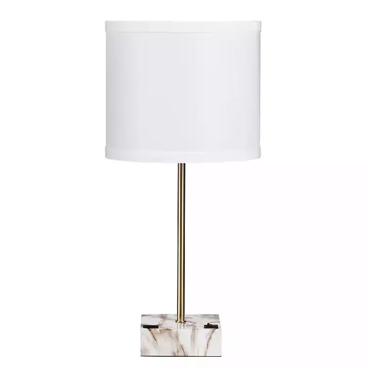 Table Lamps-Kirklands Home Gold and Marble USB Charging Table Lamp White