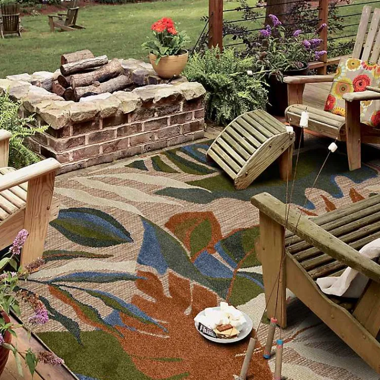 Outdoor Rugs-Kirklands Home North Shore Botanical Outdoor Area Rug, 6x9 Multi
