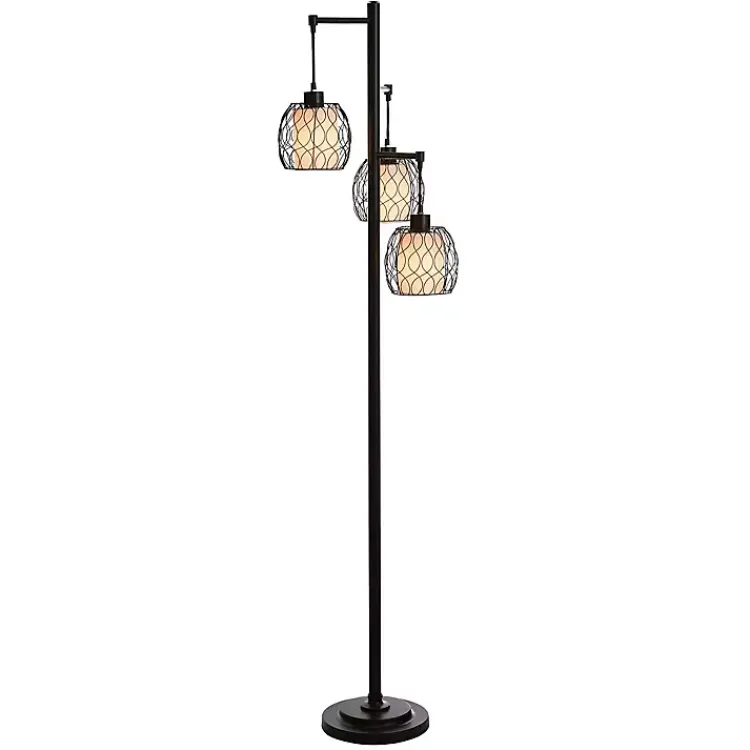 Floor Lamps-Kirklands Home Metal Tiered Woven Cage Robert Floor Lamp Black