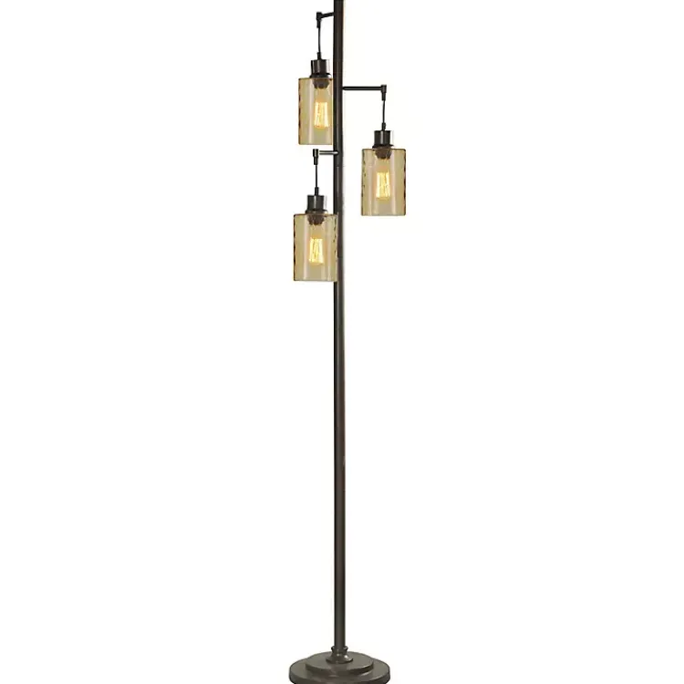 Floor Lamps-Kirklands Home Metal Robert Floor Lamp with Amber Glass Pendants Brown