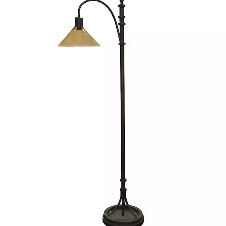 Floor Lamps-Kirklands Home Bronze Industrial Floor Lamp with Glass Shade Brown