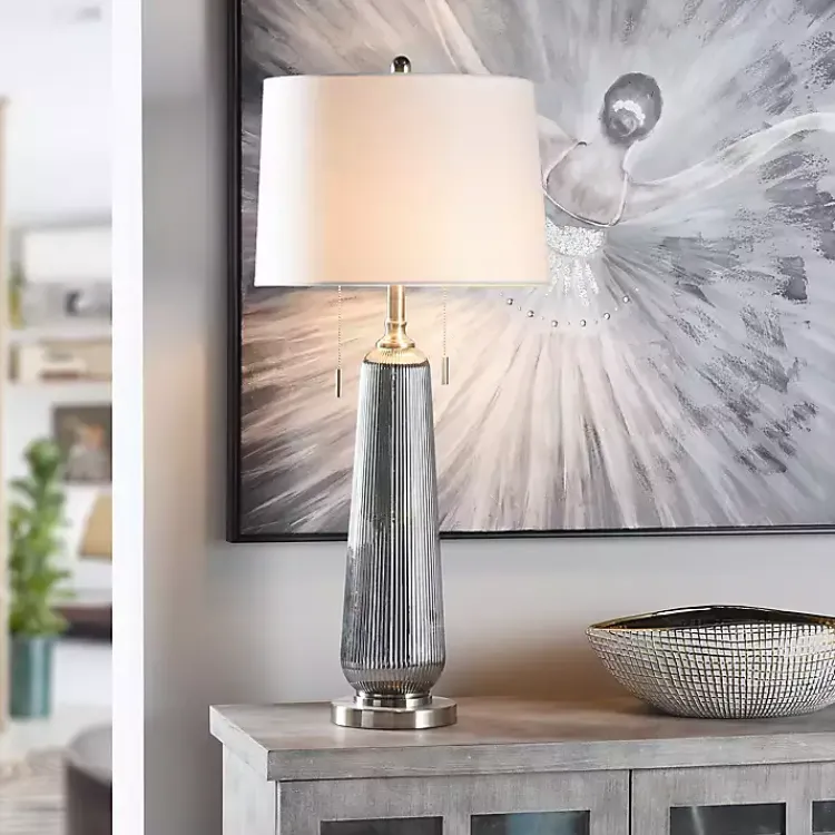Table Lamps-Kirklands Home Silver Ribbed Glass Table Lamp White
