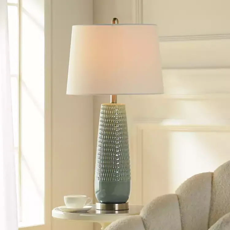 Table Lamps-Kirklands Home Sage Green Ceramic Dimpled Table Lamp White