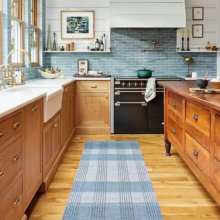 Area Rugs-Kirklands Home Plaid Emily Henderson x RugsUSA Runner, 2x8 Blue